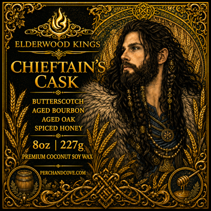 Chieftain's Cask Men's Candle | Man Cave Candle | Elderwood Kings – Perch and Cove