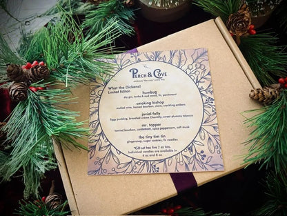 Dickens Scented Candle Gift Set for Christmas. Dickensian Christmas Carol gift set of candles, Tiny Tim, Smoking Bishop, Mr Topper, Humbug, Scrooge, Fezziwig. Yuletide scents of fir, pine, zesty orange, mulled wine, gingersnap cookies, brandy, fireplace embers, figgy pudding, gin, oud wood