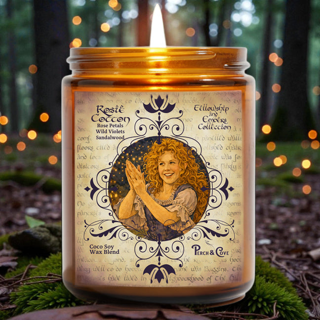Warm sandalwood, rose petals, and wild violet. Rosie Cotton Candle