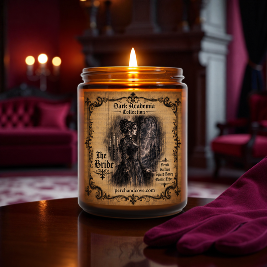 Neroli, Saffron, Spiced Honey, Ozonic Ether, The Bride Candle by Perch and Cove, Frankenstein's Bride, Bride of Frankenstein