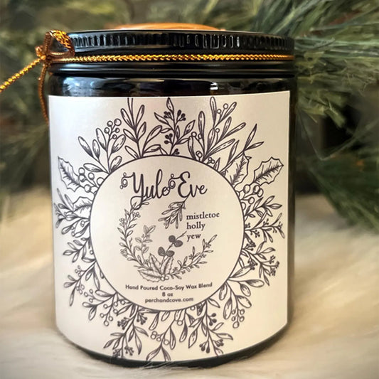 Yuletide Candle for Yule Winer Solstice, mistletoe, cranberry, yew, holly