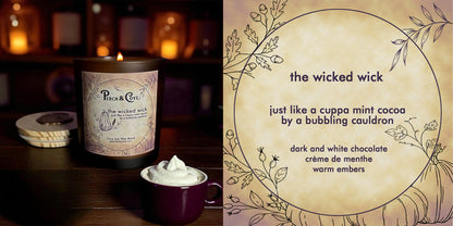Wicked Wick Halloween candle for Fall with dark chocolate mint cocoa scent